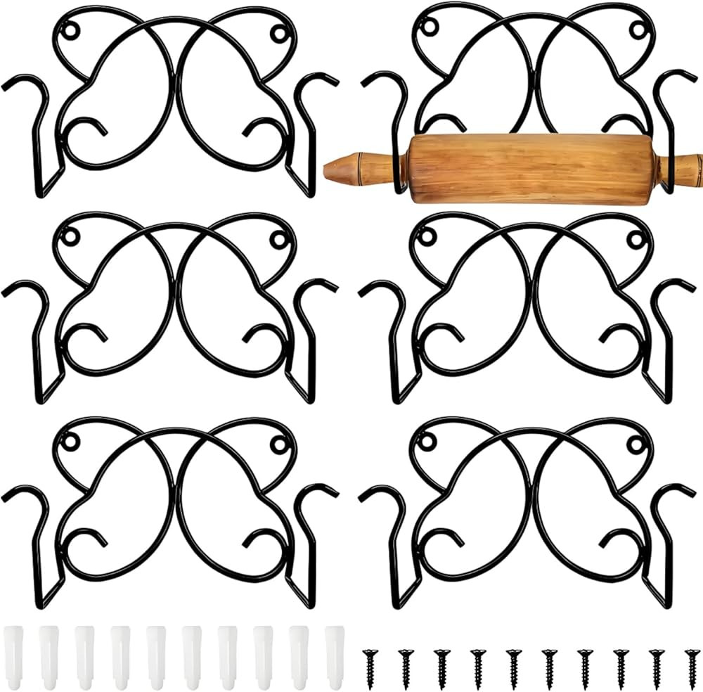 5 Pack Rolling Pin Holder, Wall Mount Roller Display Rack, Butterfly-shape Metal Towel Holder for... | Amazon (US)