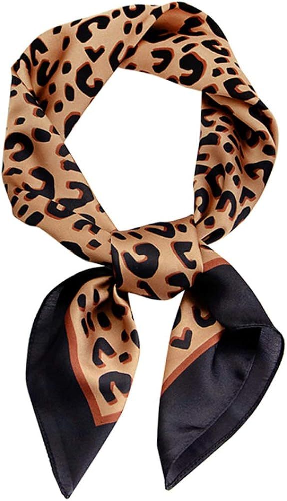 GERINLY Silk Hair Scarf Animal Print Leopard Neck Scarf Summer Neckerchief for Women | Amazon (US)