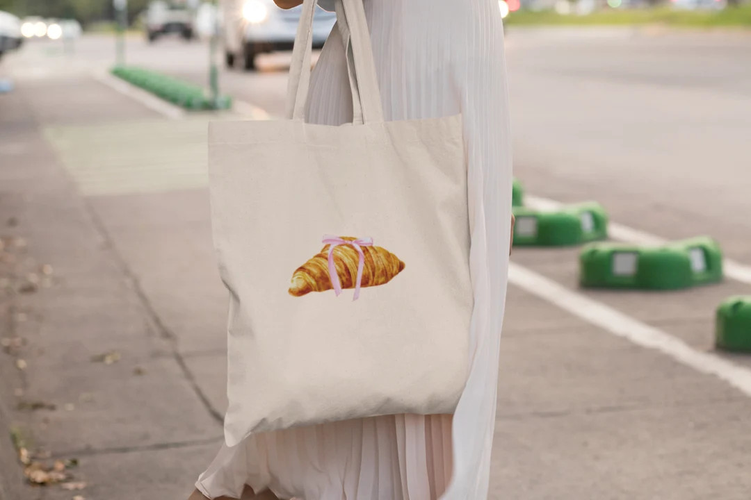 Chic Coquette Croissant Organic Cotton Tote Bag: French-inspired Fashion Accessory, Coquette Aest... | Etsy (US)