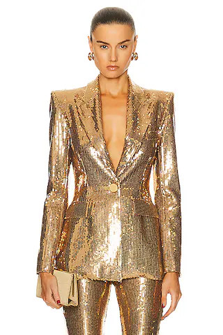 Alex Perry Fitted Sequin Blazer in Gold | FWRD | FWRD 