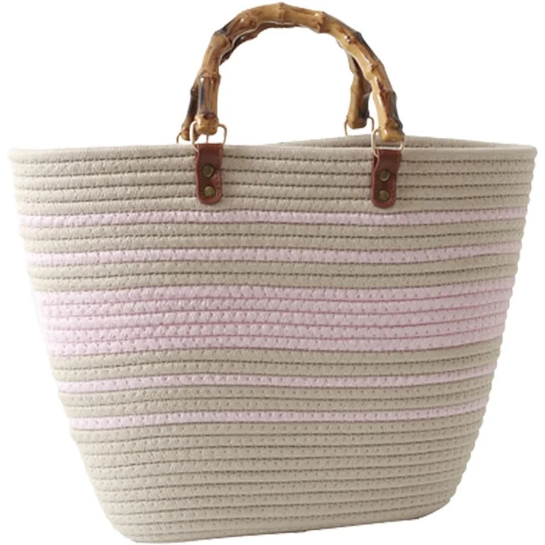 Straw Beach Bag, Straw Tote Bag for Women with Bamboo Handles Summer Vacation Woven Beach Bag Sho... | Walmart (US)