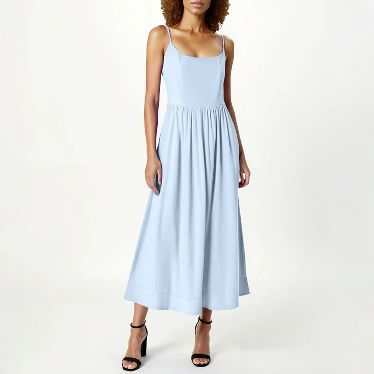 Chiccall Womens Solid Summer Maxi Dress Casual Boho Sleeveless Spaghetti Strap Smocked Tiered Lon... | Walmart (US)