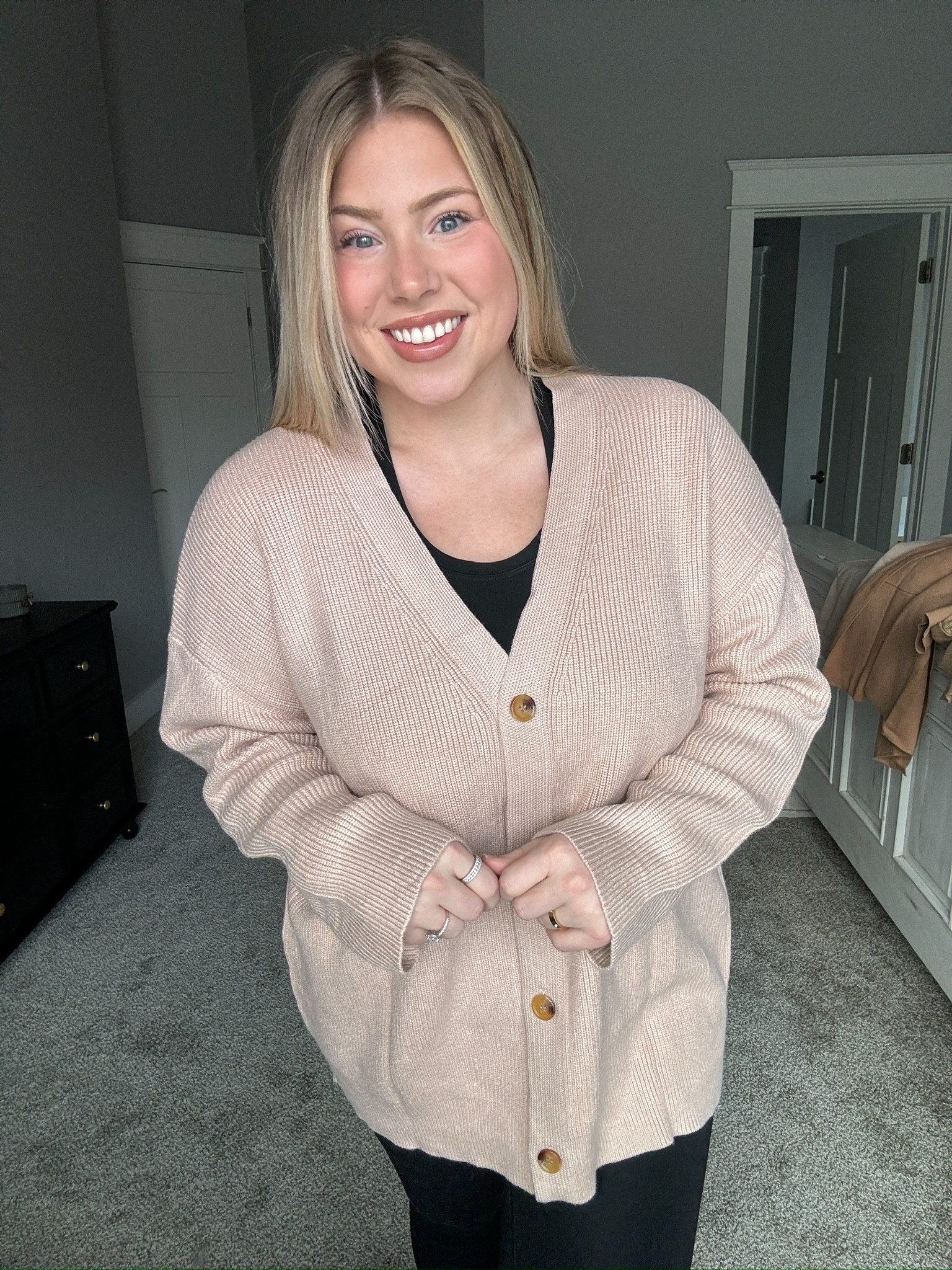 Amazon rainy day outfit inspo - linked similar pieces below 🌧️ 

Under $50, affordable fashion, women’s fashion, Amazon outfit, Amazon fashion, cardigan sweater, spring sweater, tank top, flare leggings, black pants, women’s sandals, mom outfit, mom fashion, running errands outfit, mom on the go, winter to spring transition 

#LTKstyletip #LTKfindsunder50 #LTKSeasonal