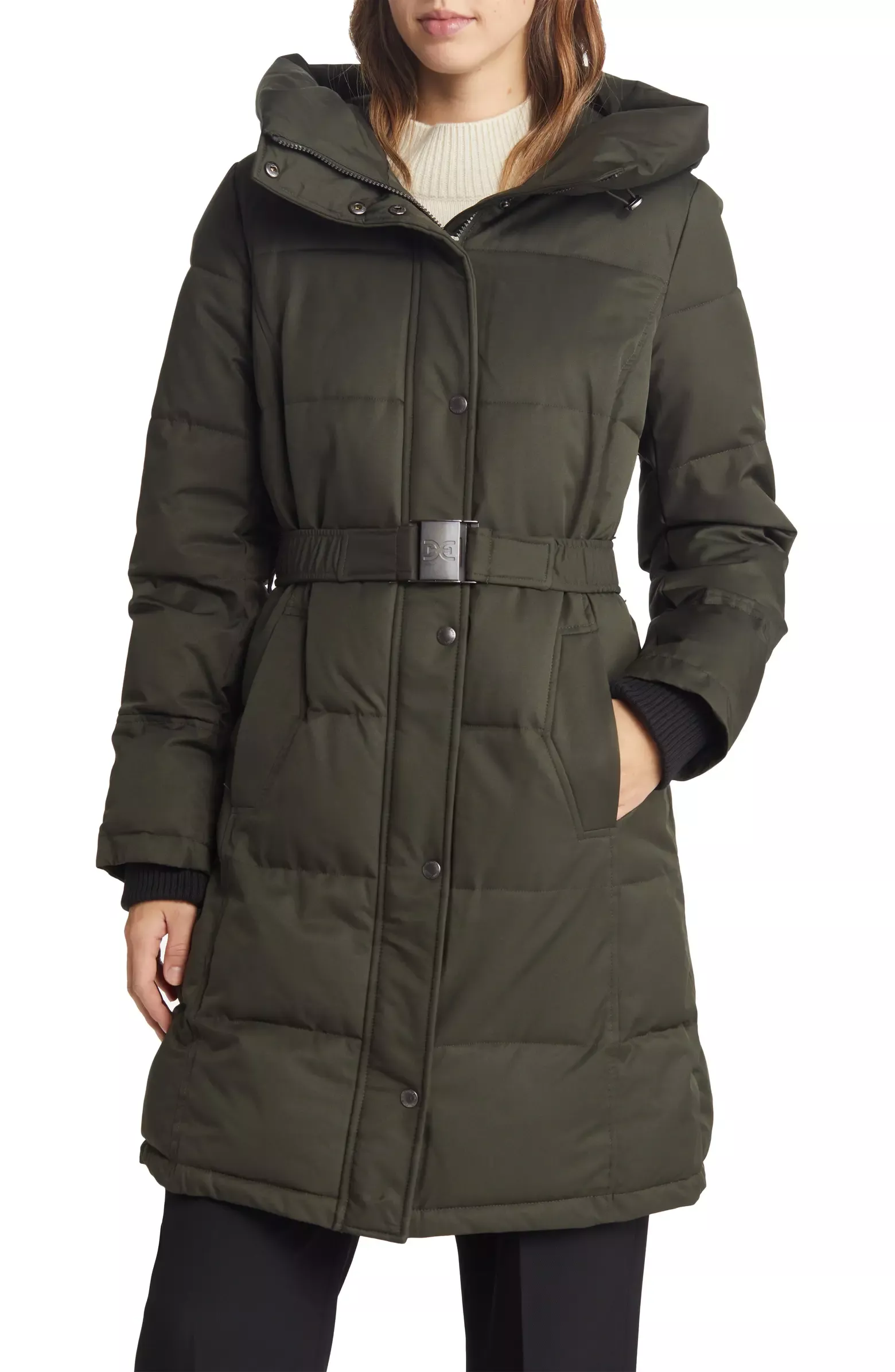 Sam edelman pillow collar belted 2024 puffer coat