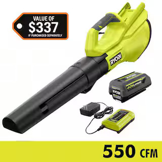 40V 120 MPH 550 CFM Cordless Battery Leaf Blower With 4.0 Ah Battery and Charger | The Home Depot