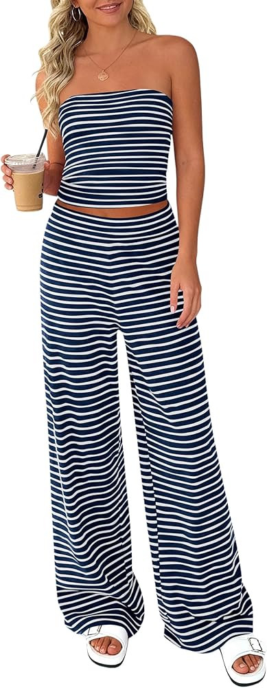 PRETTYGARDEN Two Piece Striped Sets for Women Summer Travel Outfits 2026 Spring Y2K Going Out Vac... | Amazon (US)