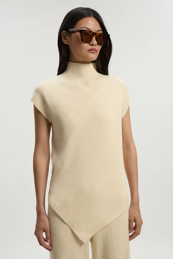 Soft Ribbed Asymmetric Hem Knitted Top | Karen Millen UK + IE + DE + NL