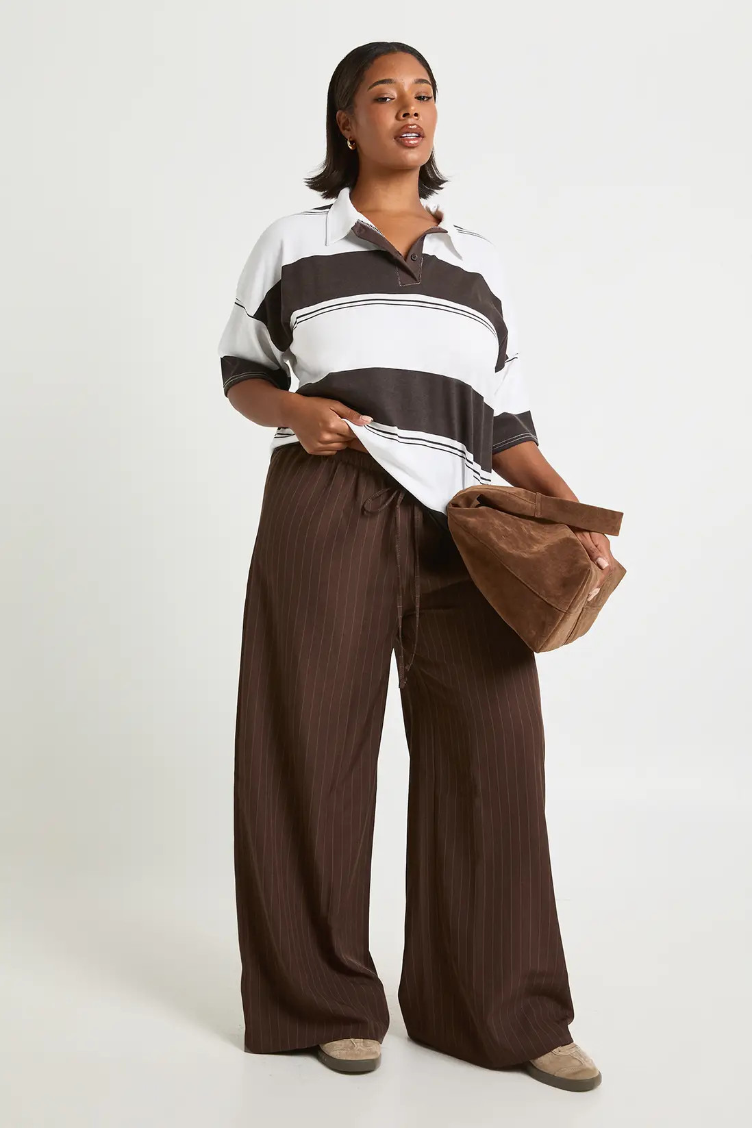 Trousers | Plus Woven Pinstripe Elasticated Waist Trouser | boohoo | Boohoo.com (UK & IE)