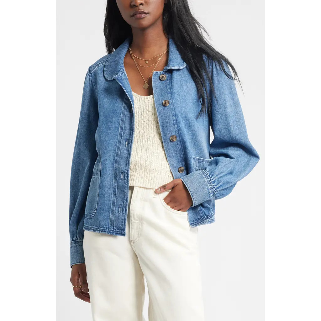 Treasure & Bond Peter Pan Collar Denim Jacket in Med Wash at Nordstrom Rack, Size X-Large | Nordstrom Rack