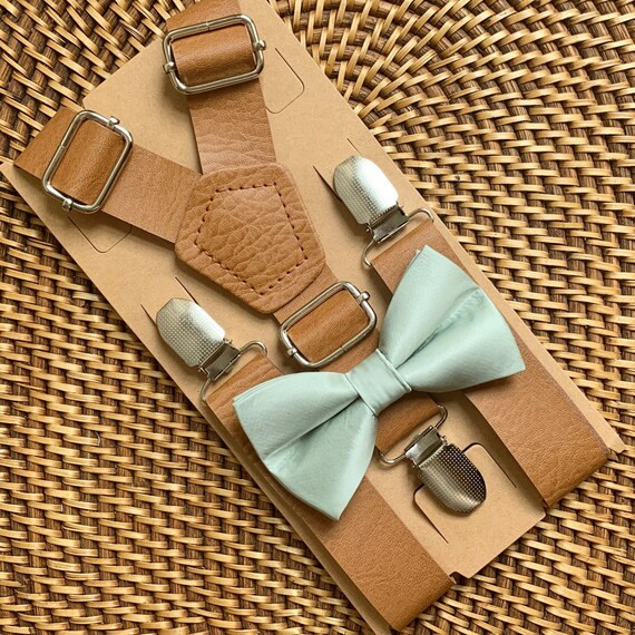 Sage Green Bow Tie & Leather Suspenders Wedding Suspenders | Etsy | Etsy (US)