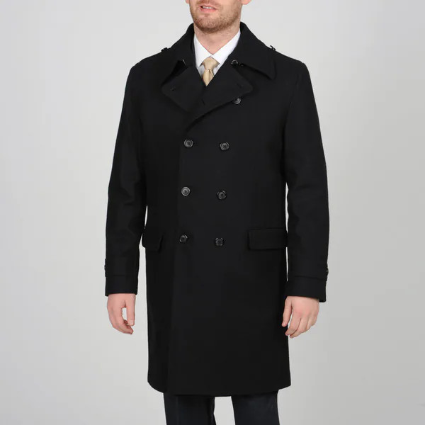 Alfani Men's Black Wool-blend Double Breasted Peacoat | Bed Bath & Beyond