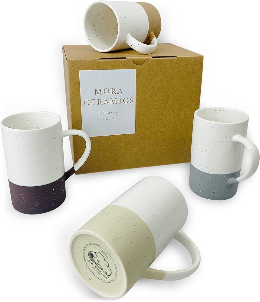 Mora Ceramics 12oz Coffee Mug Set of 4 - Tea Cups with Handle - Microwave and Dishwasher Safe, Pe... | Amazon (US)