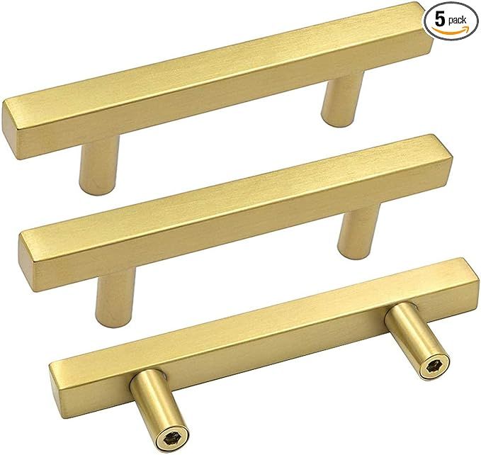 goldenwarm 5Pack Brushed Brass Drawer Pulls Gold Kitchen Hardware - LS1212GD76 Gold Cabinet Pulls... | Amazon (US)
