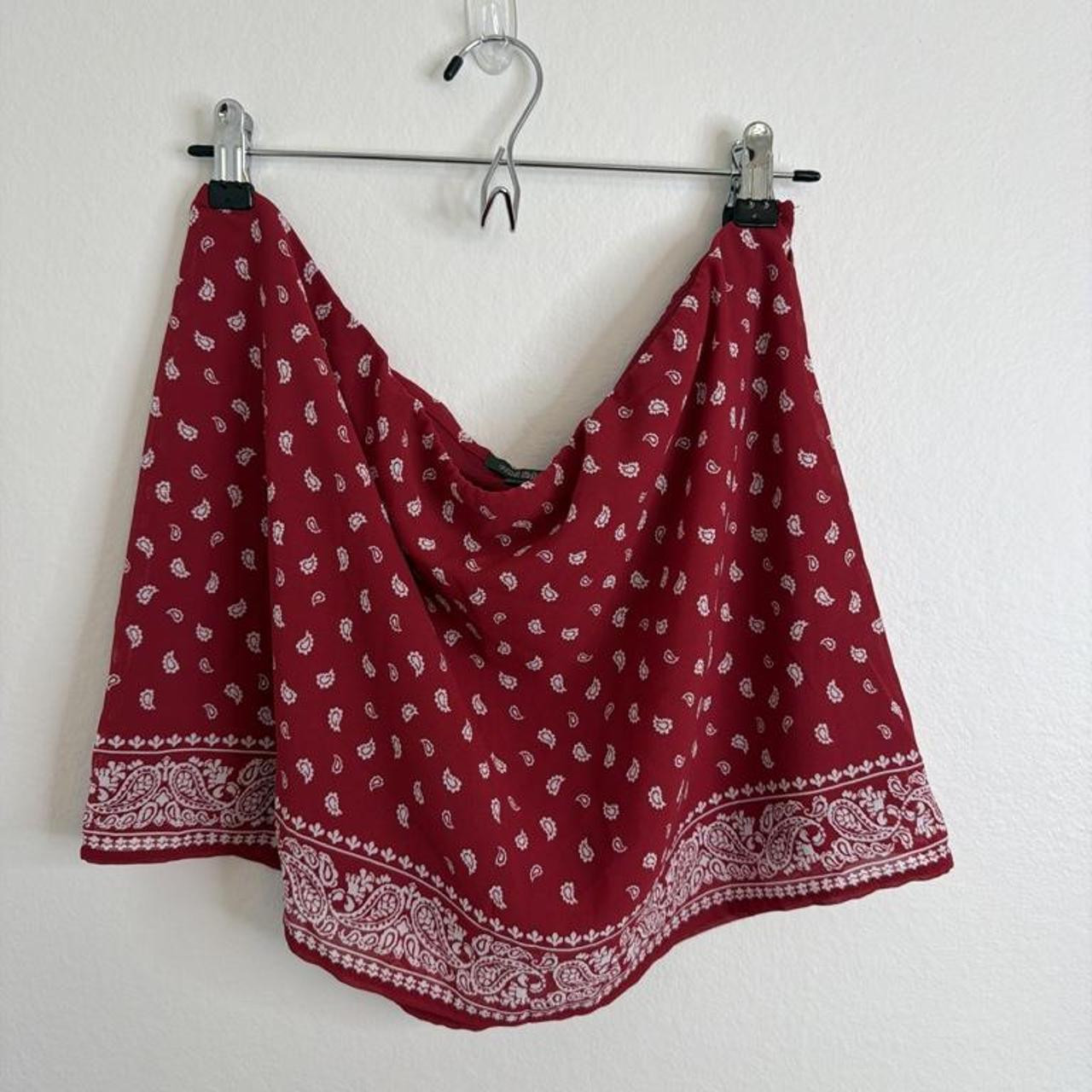 Wild Fable red skirt with an allover white paisley... | Depop | Depop US
