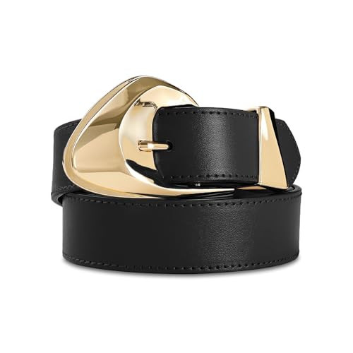 RISANTRY Brown Leather Belt for Women Casual Fashion Belts with Stylish Gold Buckle for Jeans Dresses | Amazon (US)
