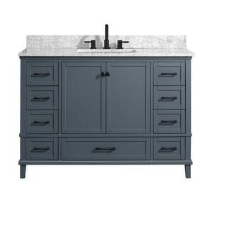 Merryfield 49 in. W x 22 in. D x 35 in. H Freestanding Bath Vanity in Dark Blue-Gray with Carrara... | The Home Depot