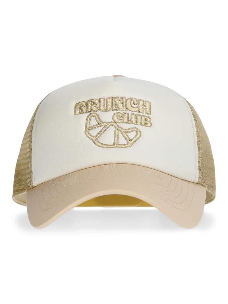 No Boundaries Embroidered Graphic Trucker Hat, Women's, Cream | Walmart (US)