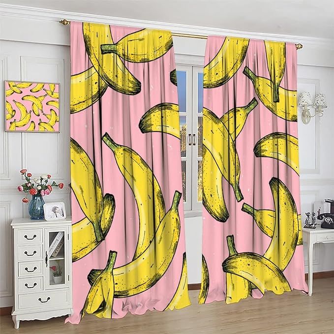 Fruits Curtains Ripe Banana Yellow Pink Art Print for Living Room Bedroom Kitchen Decor Rod Pocke... | Amazon (US)