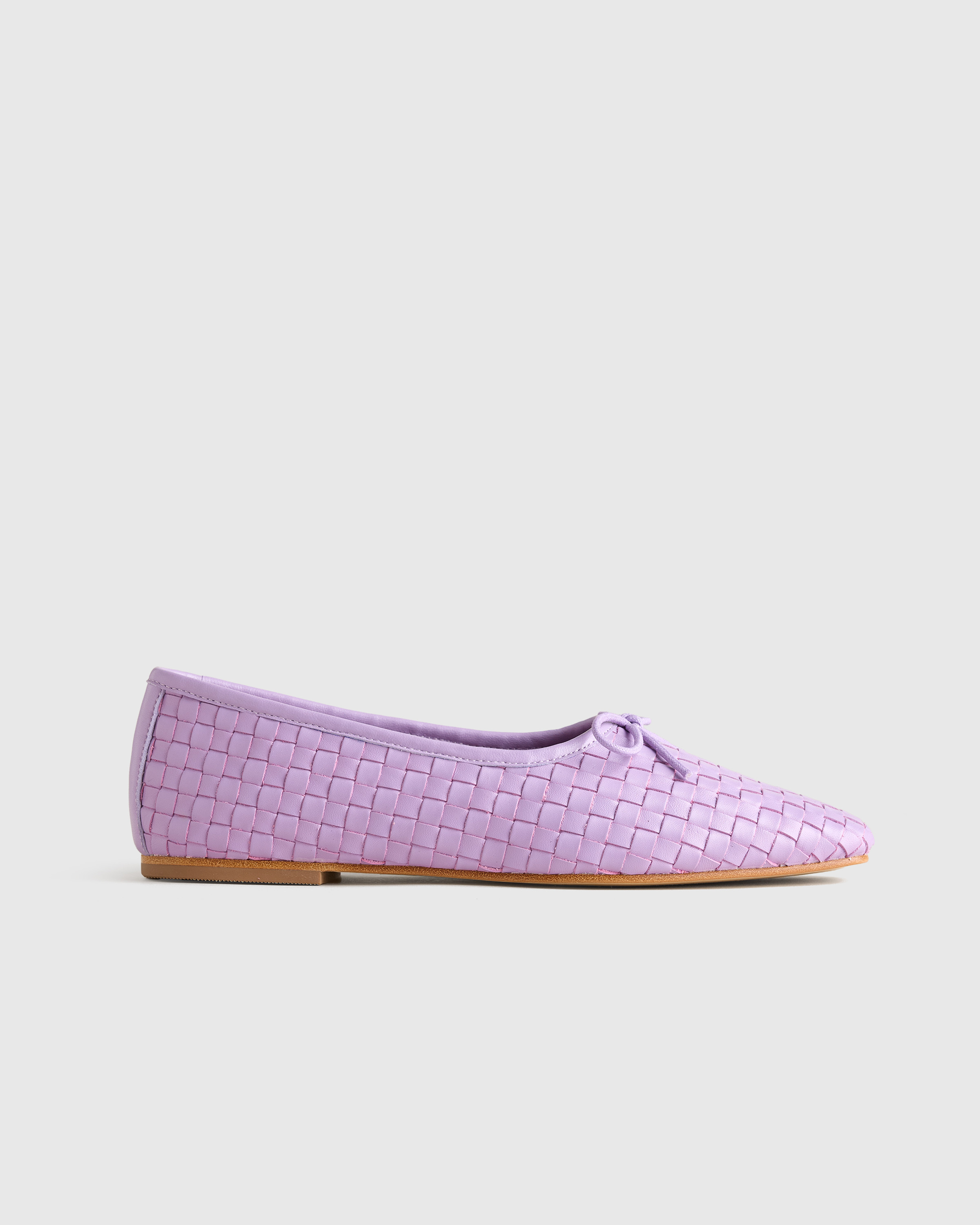 Quince | Women's Italian Leather Handwoven Square Toe Ballet Flat in Cognac, Size 5 | Quince