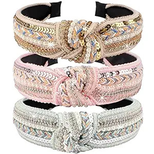 Knotted Headbands for Women, TOBATOBA 3 Pack Rhinestones Pearl Beaded Headbands, Top Knot Boho He... | Amazon (US)
