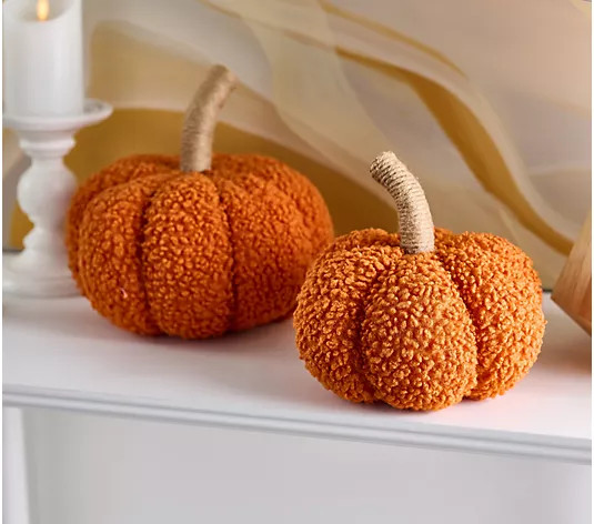 Set of 2 Cozy Fabric Plush Pumpkin Pillows by Valerie - QVC.com | QVC