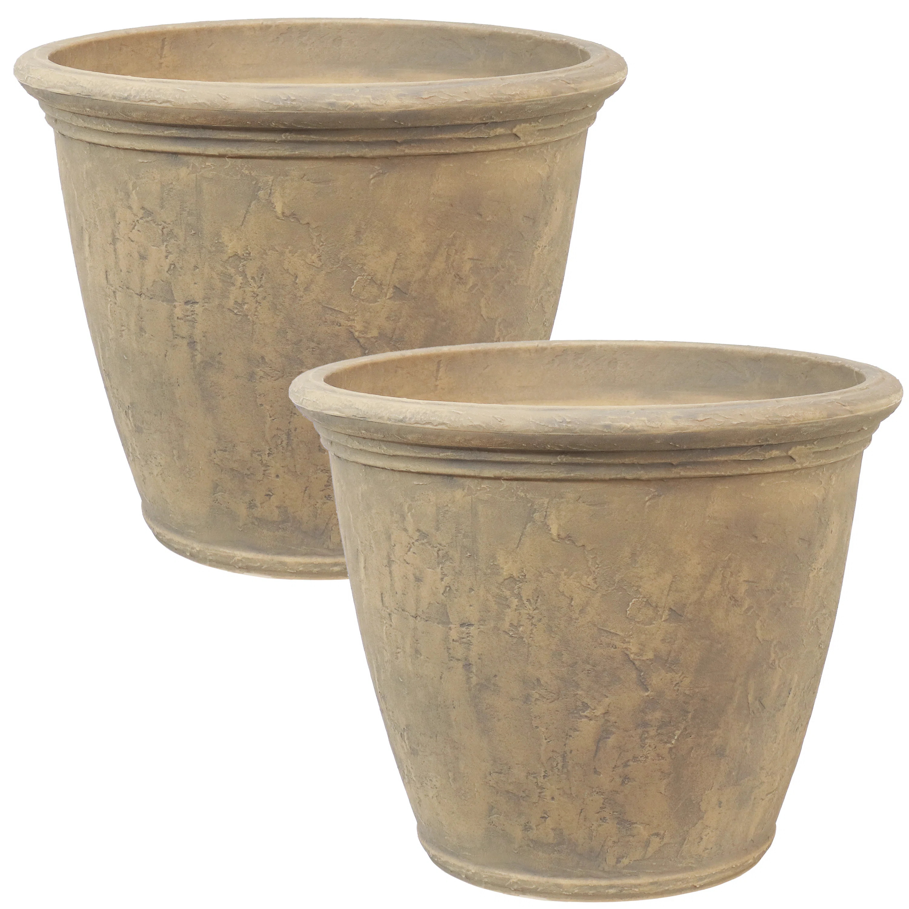 Blough 24" x 24" x 20" Round Polyresin Outdoor Planter Pot - Beige - Set of 2 | Wayfair North America