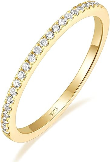 EAMTI 1.5mm Gold Plated Eternity Bands for Women 925 Sterling Silver Half Eternity Stackable CZ E... | Amazon (US)