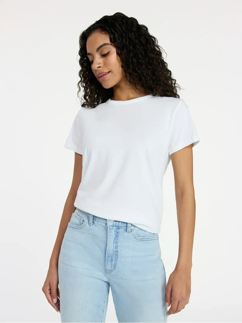 Time and Tru Women's Slub Crewneck Tee with Short Sleeves, Sizes XS-XXXL | Walmart (US)