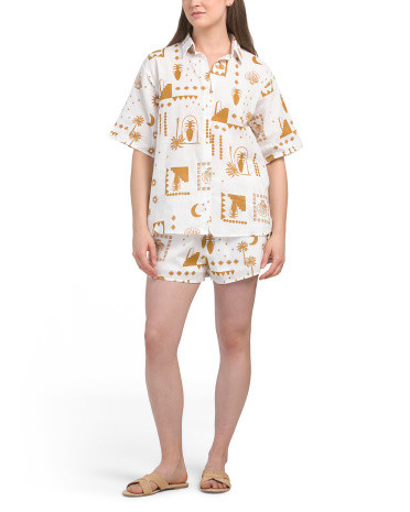 Cotton Sun Vase Print Short Set | TJ Maxx