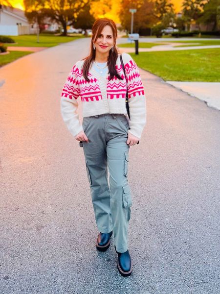 Perfect winter look with spring colors . Cardigan cropped size sm , tee Med , pants 25 . Water proof lug Booties TTS 

#LTKSpringSale #LTKsalealert #LTKover40