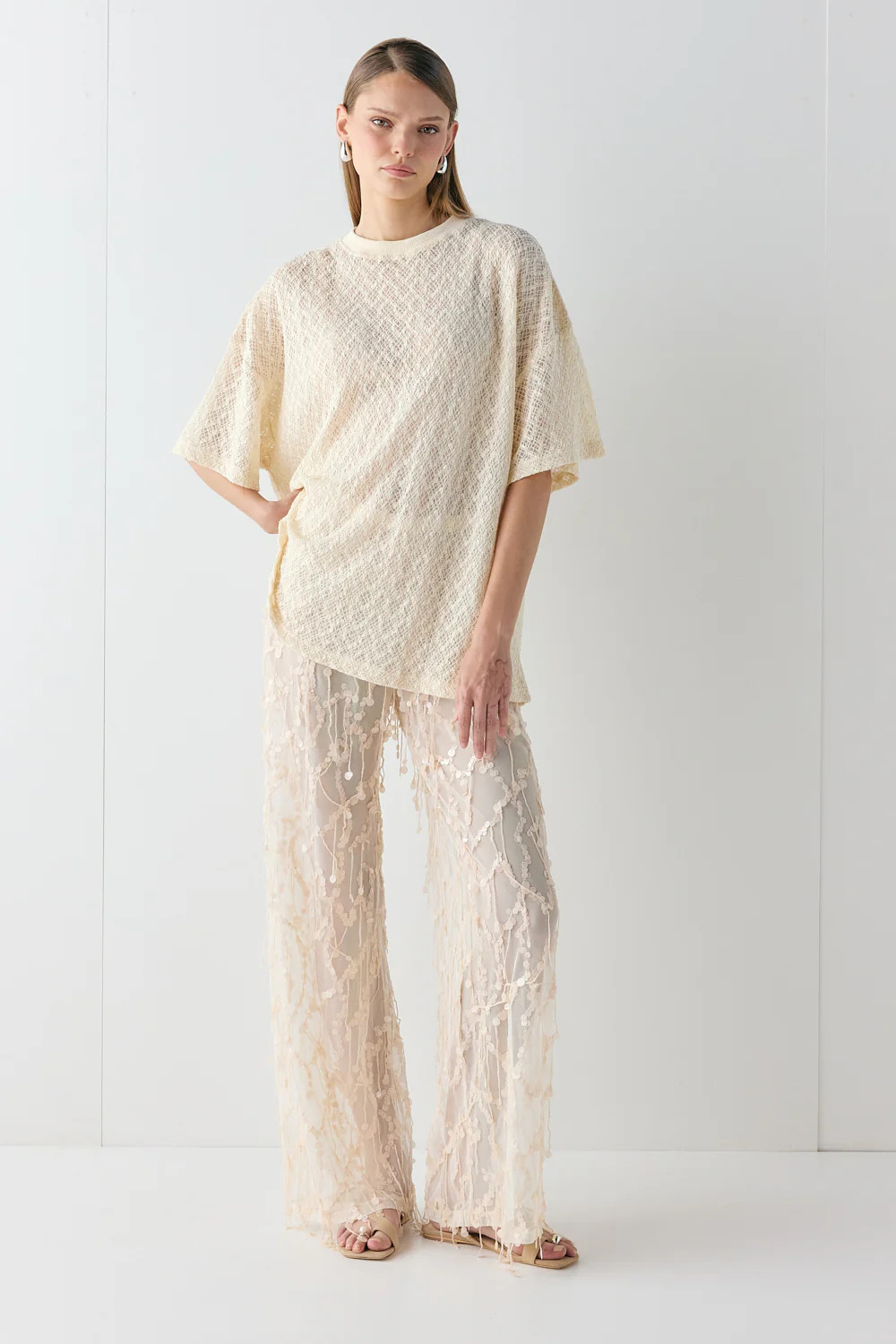 Sia Sequin Pants Cream | VRG Grl