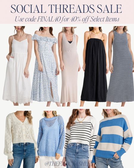 SOCIAL THREAD SALE ALERT! You don’t want to miss out on these great spring and summer pieces. Use code FINAL40 for 40% off! 

#LTKfindsunder100 #LTKsalealert #LTKSeasonal