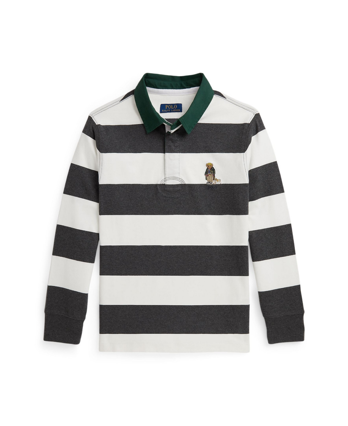 Polo Ralph Lauren Big Boys Polo Bear Rugby Shirt - Windsor heather, trophy cream | Macy's