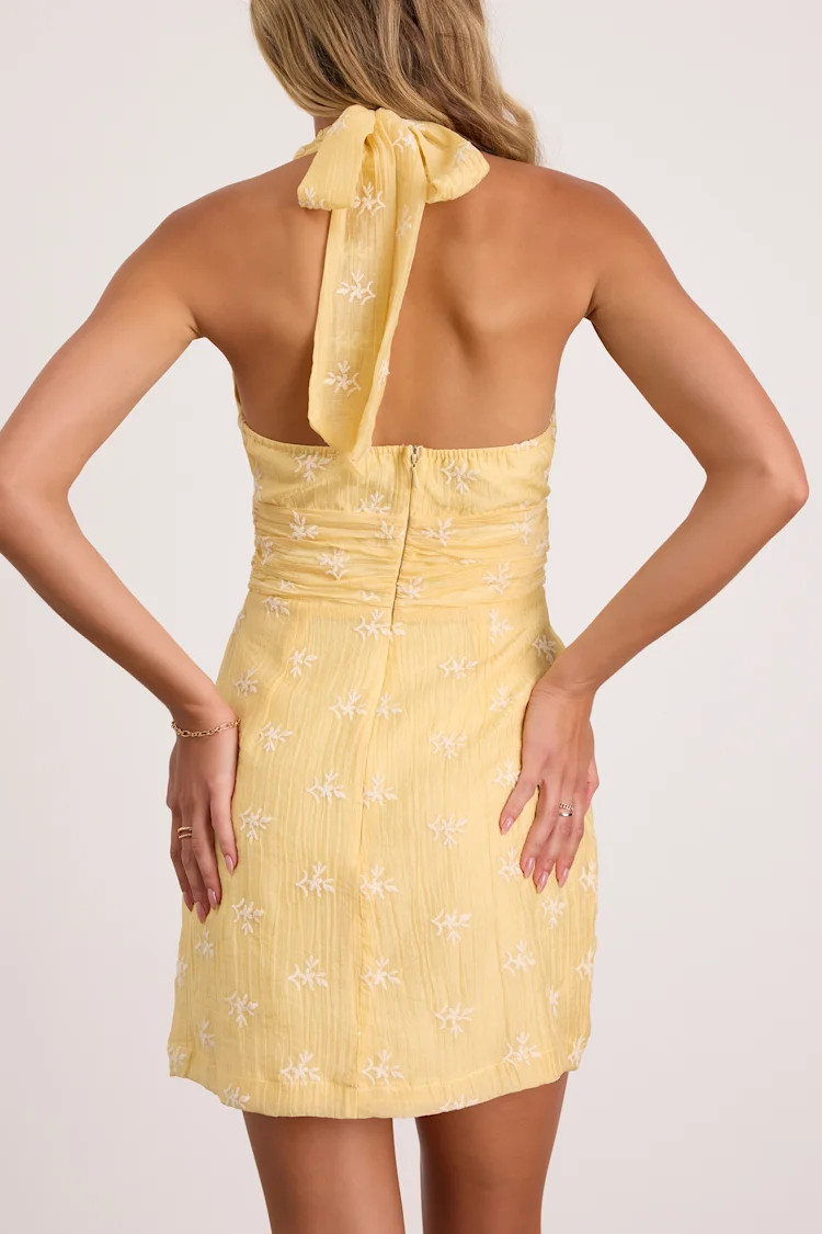 Kastoria Light Yellow Embroidered Mini Dress | Lulus