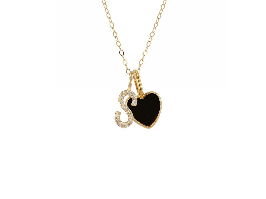 Enamel heart and diamond letter charm necklace (Cable chain) | Monarch Market