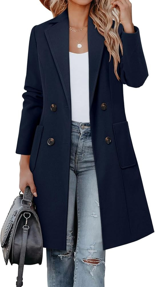 CHICZONE Women's Notch Lapel Double Breasted Mid Long Pea Coat Wool Blend Overcoat Winter Outwear | Amazon (US)