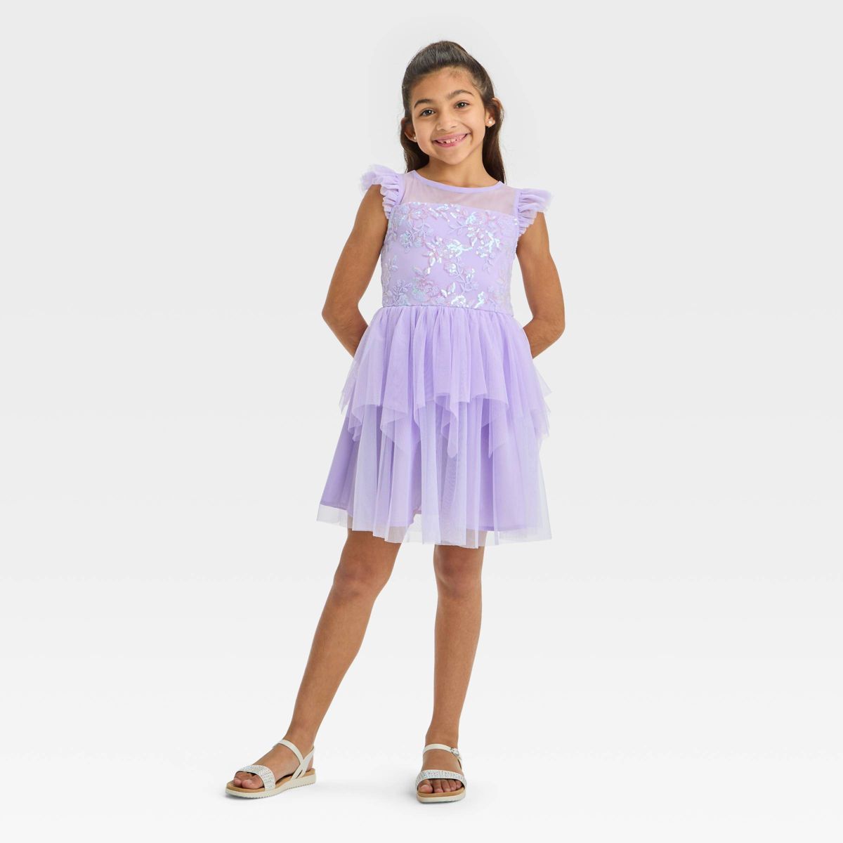 Zenzi Girls' Embroidered Sequin Dress - Lavender | Target