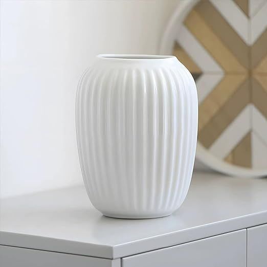 White Ceramic Vase, Large Flowers Vase in French Country Style for Home Decor, Ribbed Vase for We... | Amazon (US)