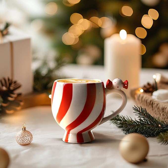 Christmas Mugs Ceramic Candy Shape Cute Coffee Mug Unique Holiday Mug with Handle Hot Cocoa Cup P... | Amazon (US)