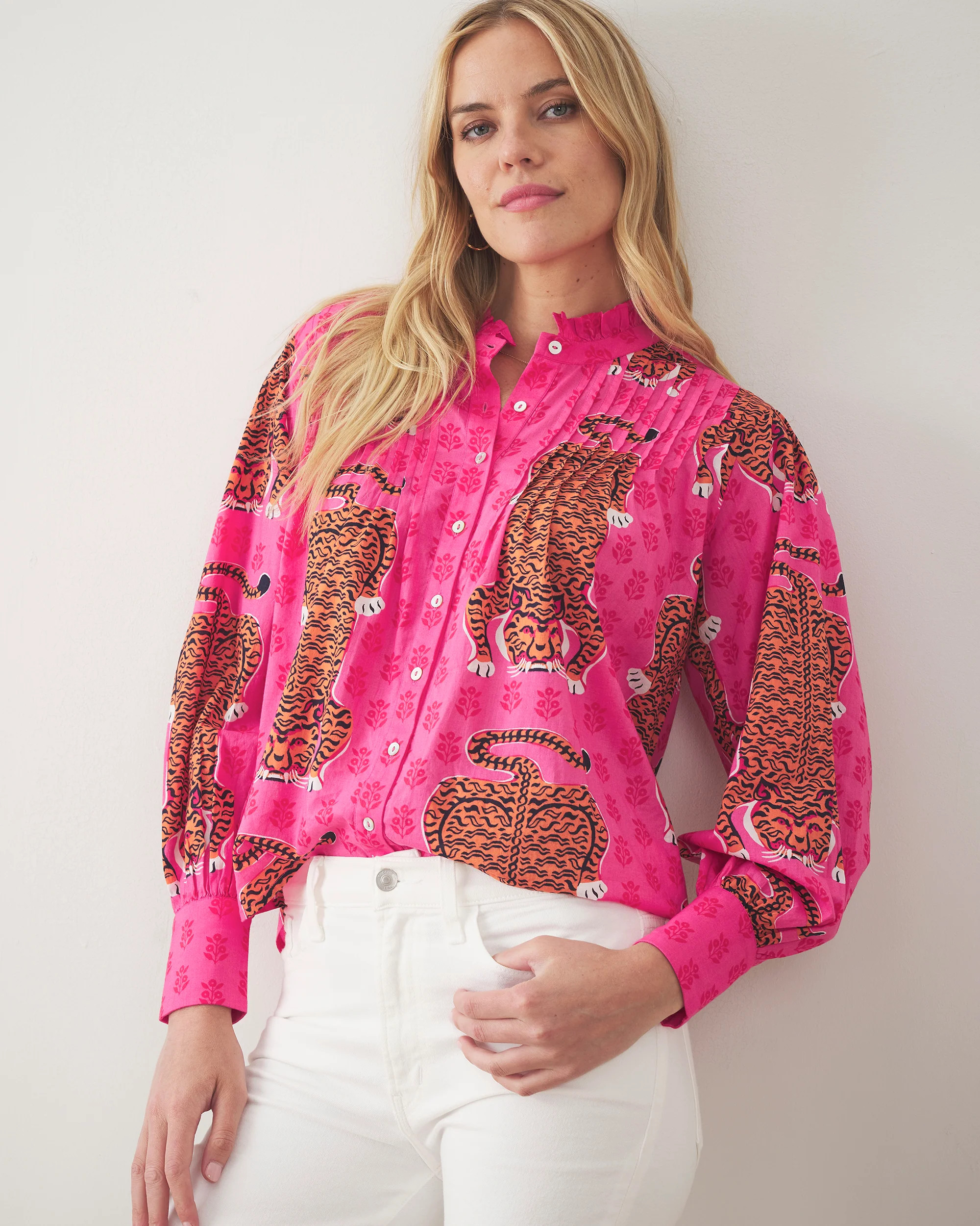 Siberian Stripes - On a Whim Blouse - Neon Rose | Printfresh