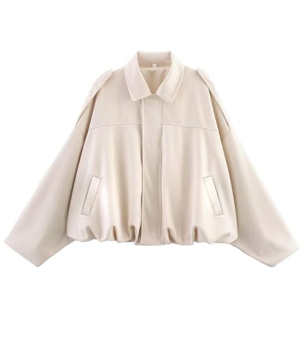 Bnigung Womens Faux Suede Bomber Jacket Oversized Long Sleeve Cropped Coat | Amazon (US)