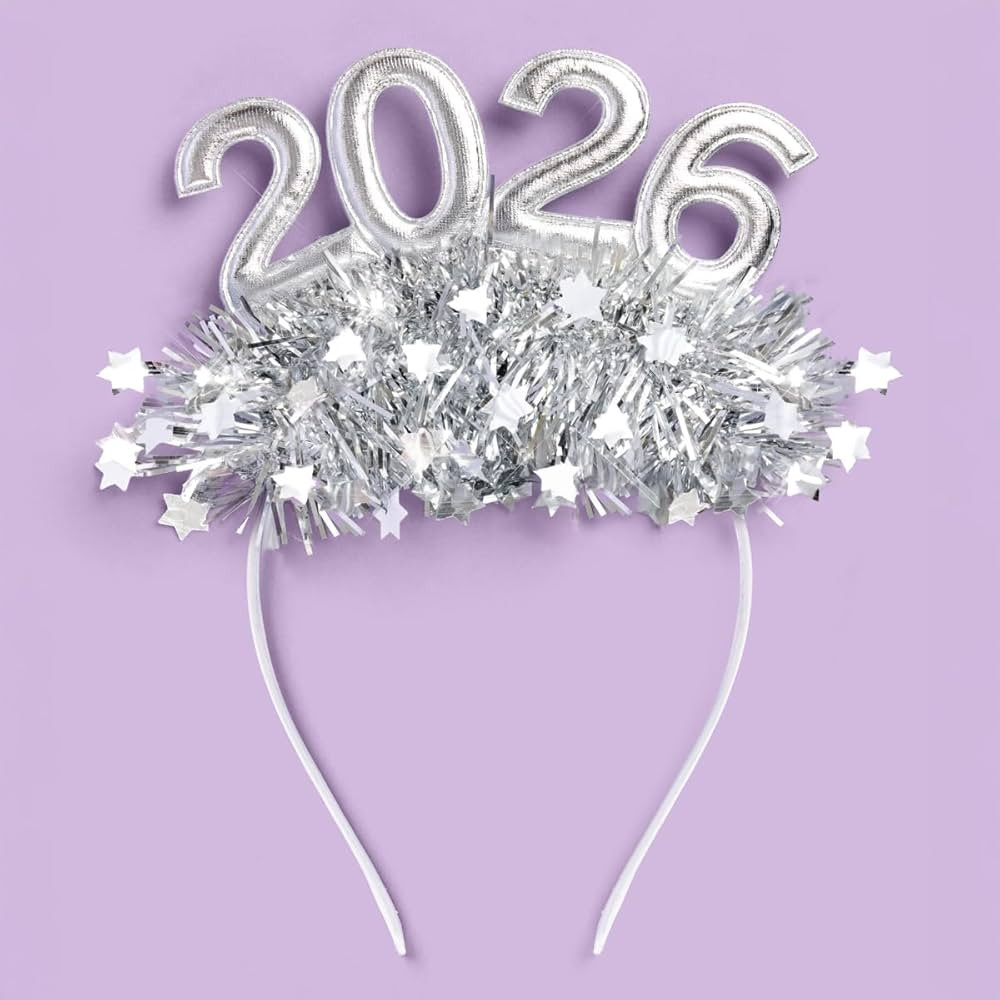 xo, Fetti 2026 Tinsel Headband | Silver New Years Eve Headband, Nye Party Accessory, Glitter Tins... | Amazon (US)