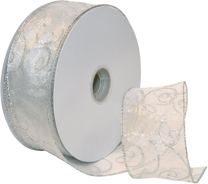 Morex Ribbon Swirl Ribbon, 2.5 Inch by 50 Yards, White/Silver | Amazon (US)