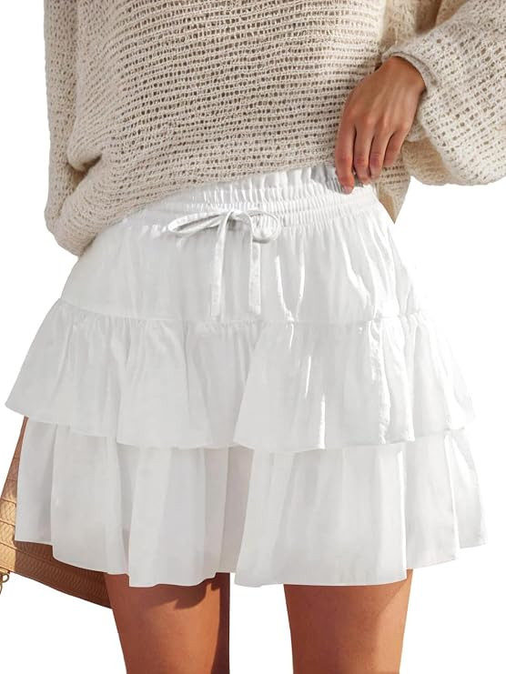 Shorts for Women Ruffled Tiered Pleated Mini Skirts Boho High Waist Flowy Comfy Tennis Golf Skort... | Amazon (US)