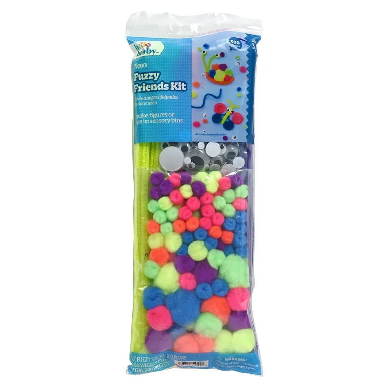 Hello Hobby Fuzzy Craft Kit, 300 Count, Neon Multicolor Chenille Stems and Poms for Kids Crafts a... | Walmart (US)