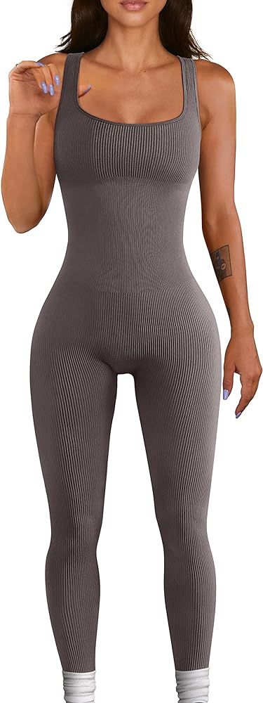 OQQ Women's Yoga Ribbed One Piece Tank Tops Rompers Sleeveless Exercise Jumpsuits | Amazon (US)