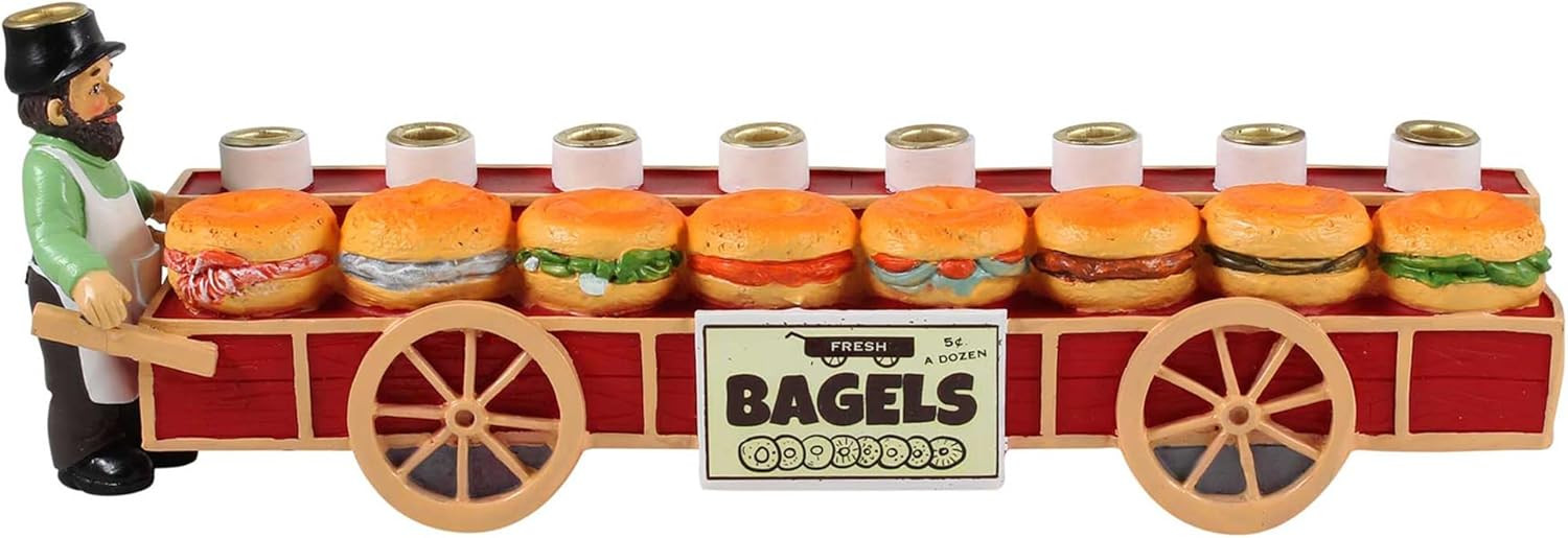 Zion Judaica Bagels and Lox Menorah - Merchant and Sandwiches Cart Collectible Candle Menorah - F... | Amazon (US)