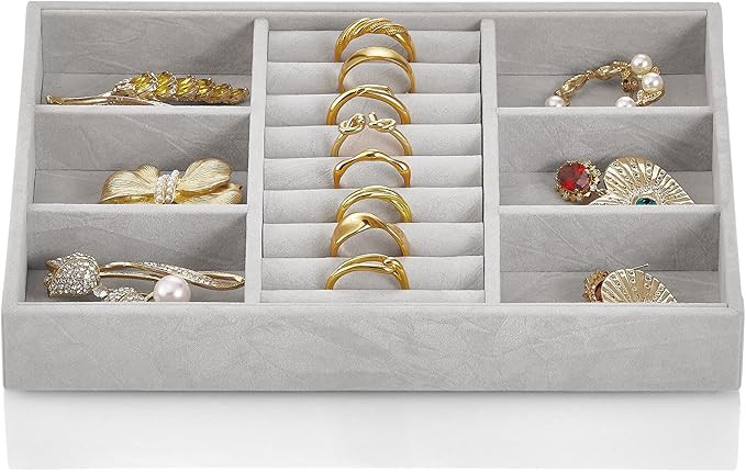 Vlando 6 Grids & Rings Slot Jewelry Tray, Small Jewelry Organizer for Drawer, Stackable Jewelry O... | Amazon (US)