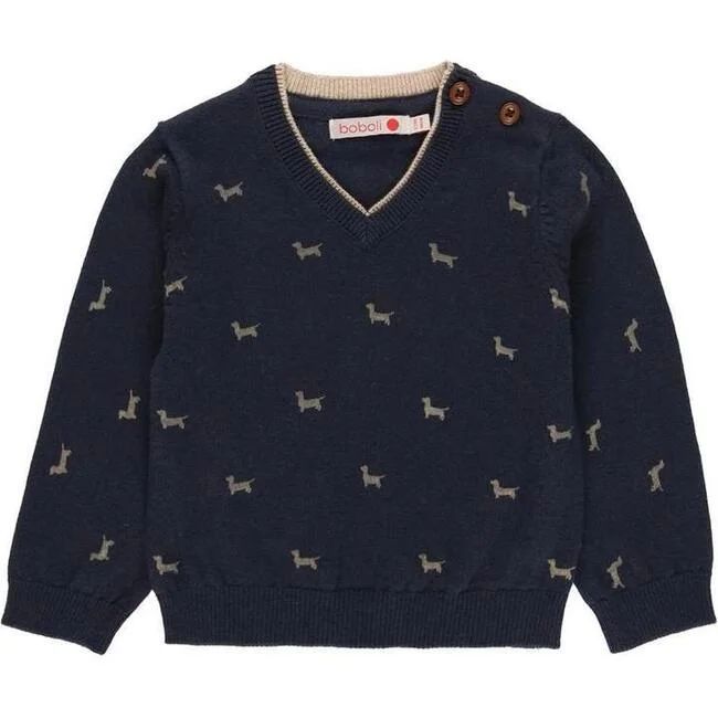 Geo Print Sweater, Navy | Maisonette