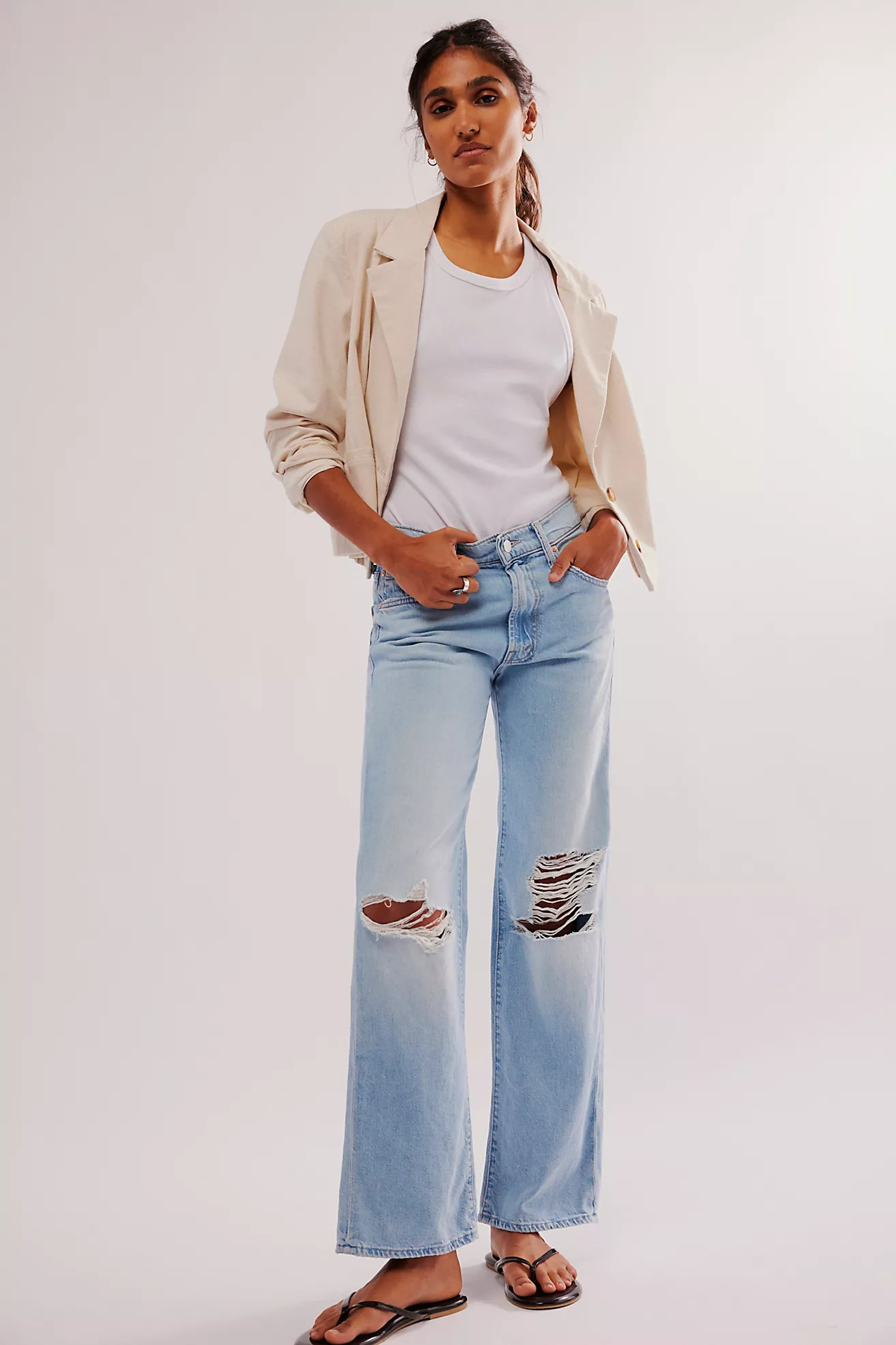 MOTHER The Rambler Zip Flood Jeans | Free People (Global - UK&FR Excluded)